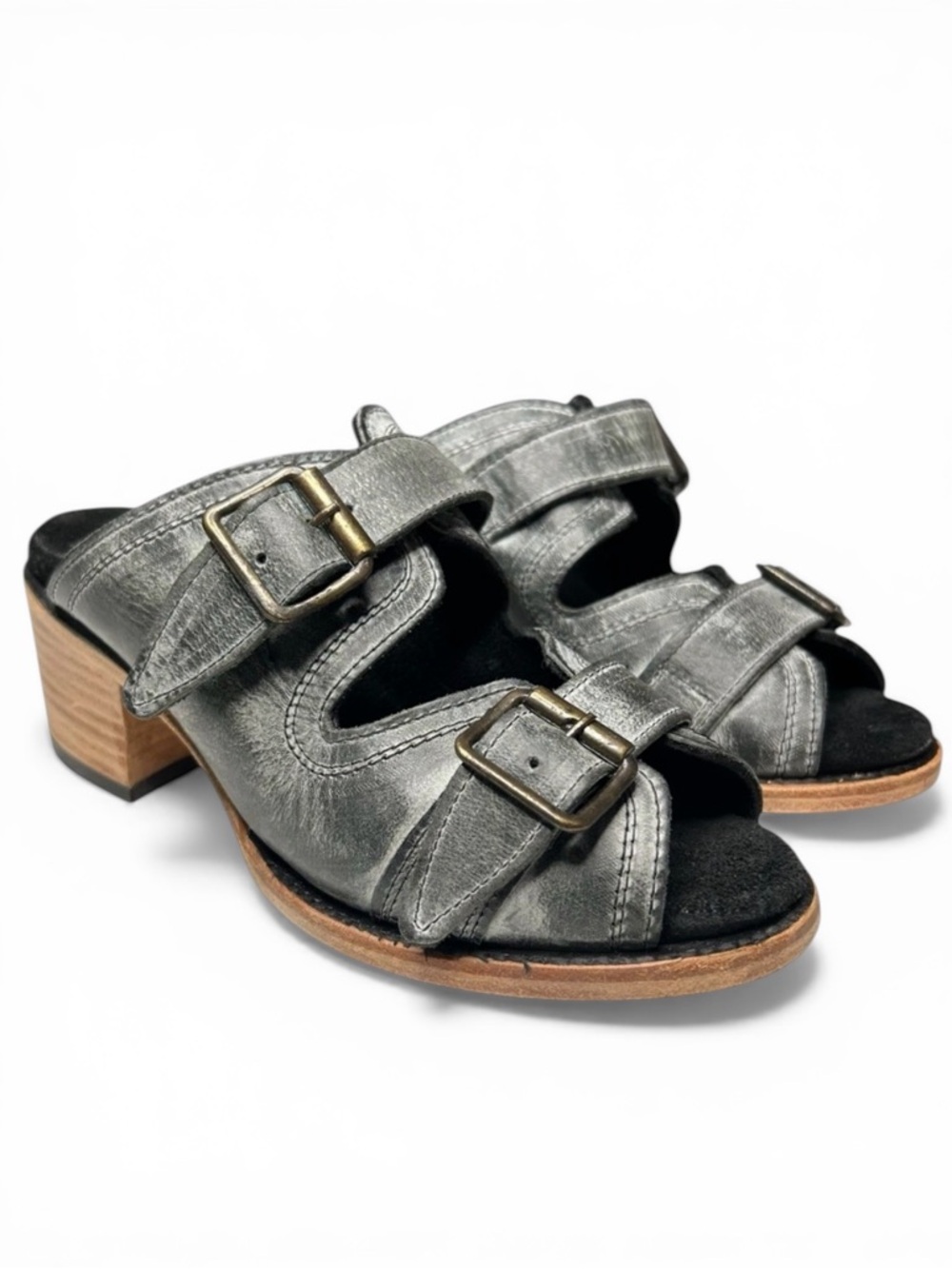 Freebird by Steven Caprice Distressed Leather Buckle Sandals Grey Size 6
